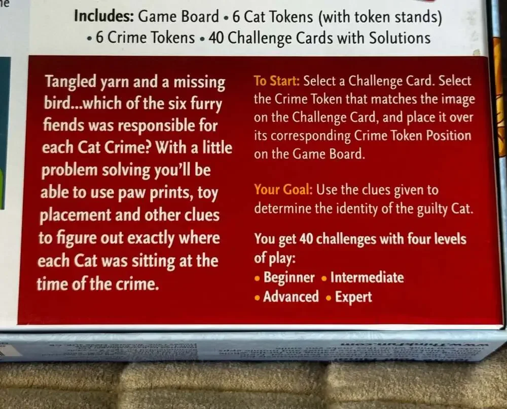 Thinkfun Cat Crimes Who's To Blame Logic Game Board Game Single Player